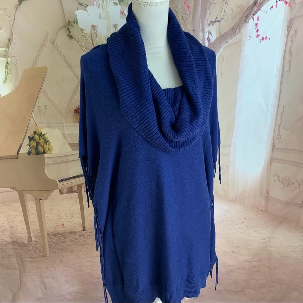 Michael Kors Fringe Navy Overcoat Sweater - Picture 4 of 12